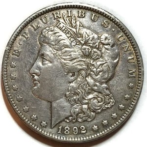 1892 P Morgan Silver Dollar Choice AU Details, Beautiful Toning, Rim Damage