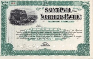 1890s St Paul & Northern Pacific Railway Co - unissued capital stock certificate