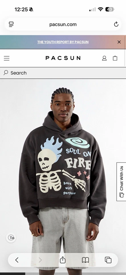 Sudadera con capucha de vellón recortada grande Pacsun "soul on Fire" para hombre Foto 2 de 4