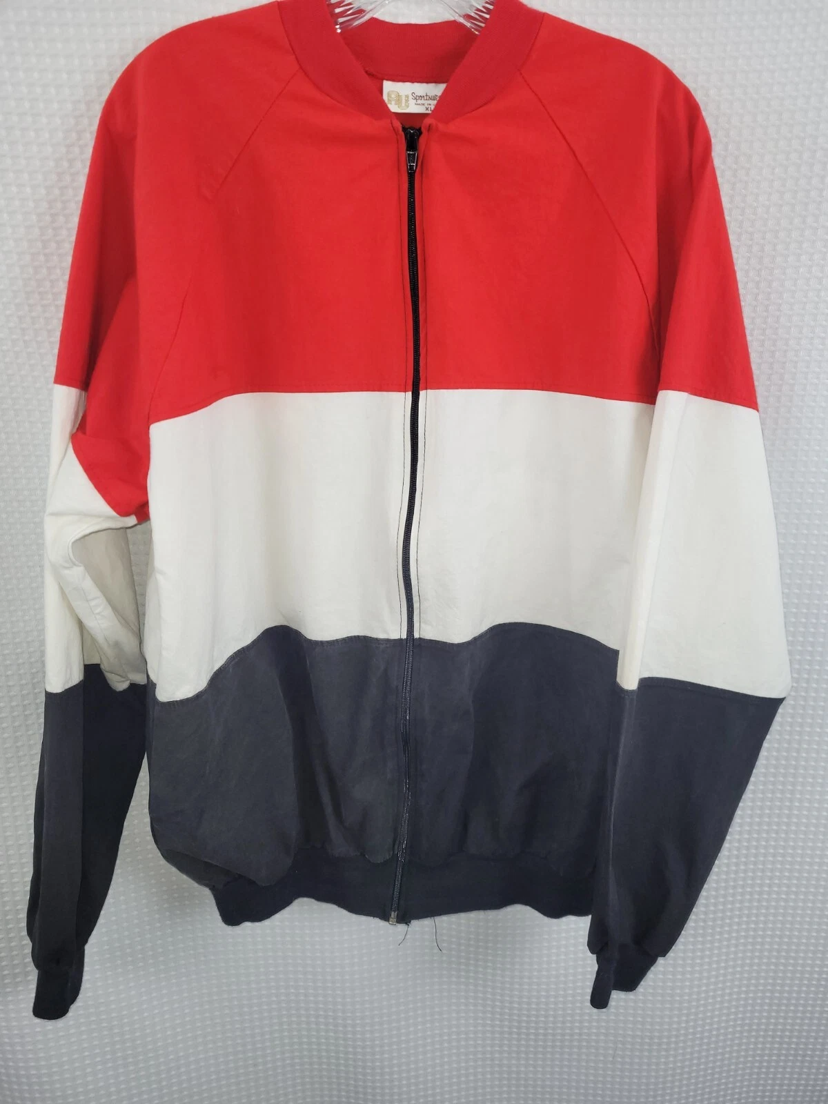Vintage AU Sportswear Cotton Red White Black Colorblock Windbreaker Jacket Sz XL