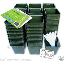 150 Plastic Nursery Plant Pots Kit w/ 10 Seedling Labels, Growing Guide Seed Crd