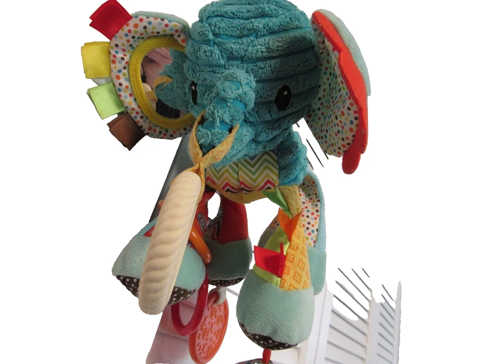 Infantino Azul Pana Elefante Colgante Cuna Cochecito Mordedor Arruga Lovey En muy buena condición Foto 2 de 4