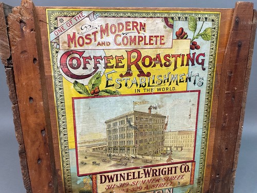 Antique Vintage Dwinell-Wright Co. Boston Coffees wood CRATE 2sided Paper Label - Picture 2 of 15