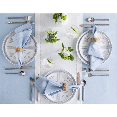 Solino Home Linen Table Runner 14 x 120 for Fall White Color Classic Hemstitch - Picture 3 of 6