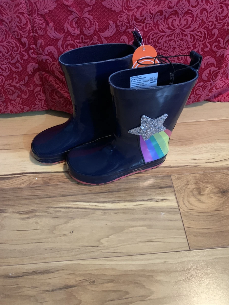 Wonder Nation Girl s Star Rain Snow Wellies Rubber Boots Navy 11 12 NWTS