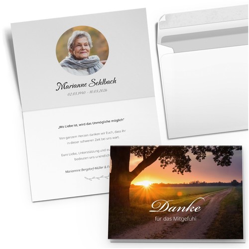Trauer Danksagung Karte 10 Klappkarten mit Umschlag Text Foto Danke Mitgefühl