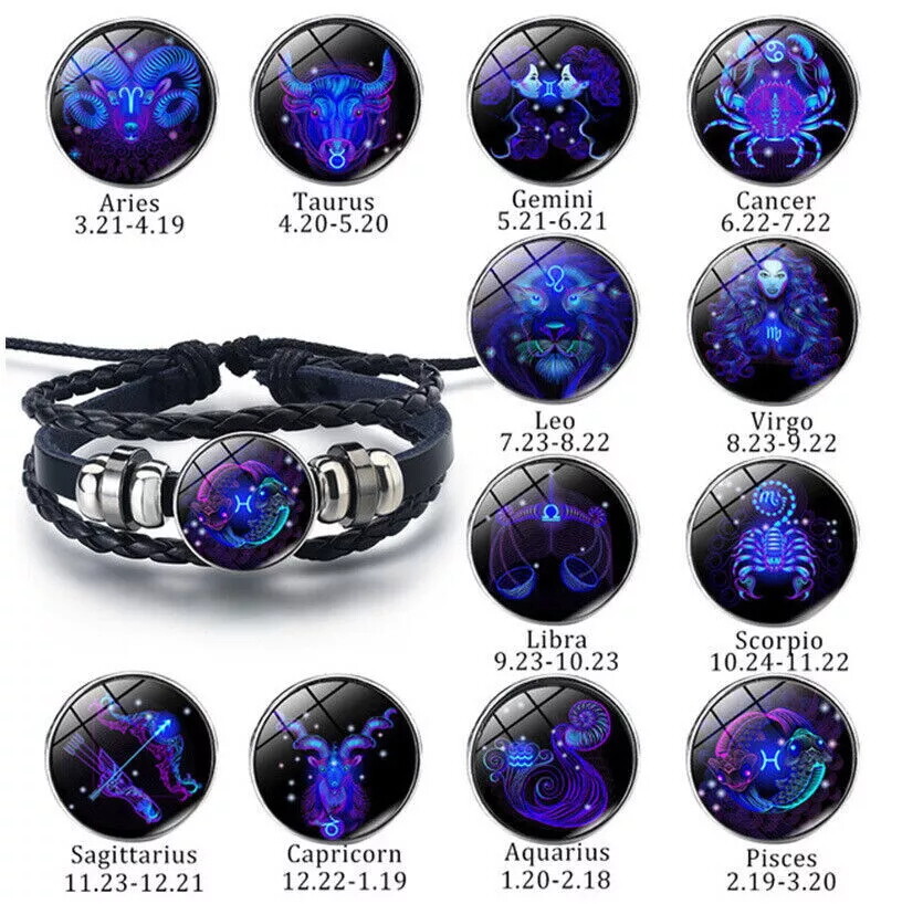 Pulsera Unisex Cuero, Astrología, Constelación, Signo Zodiacal, Horóscopo