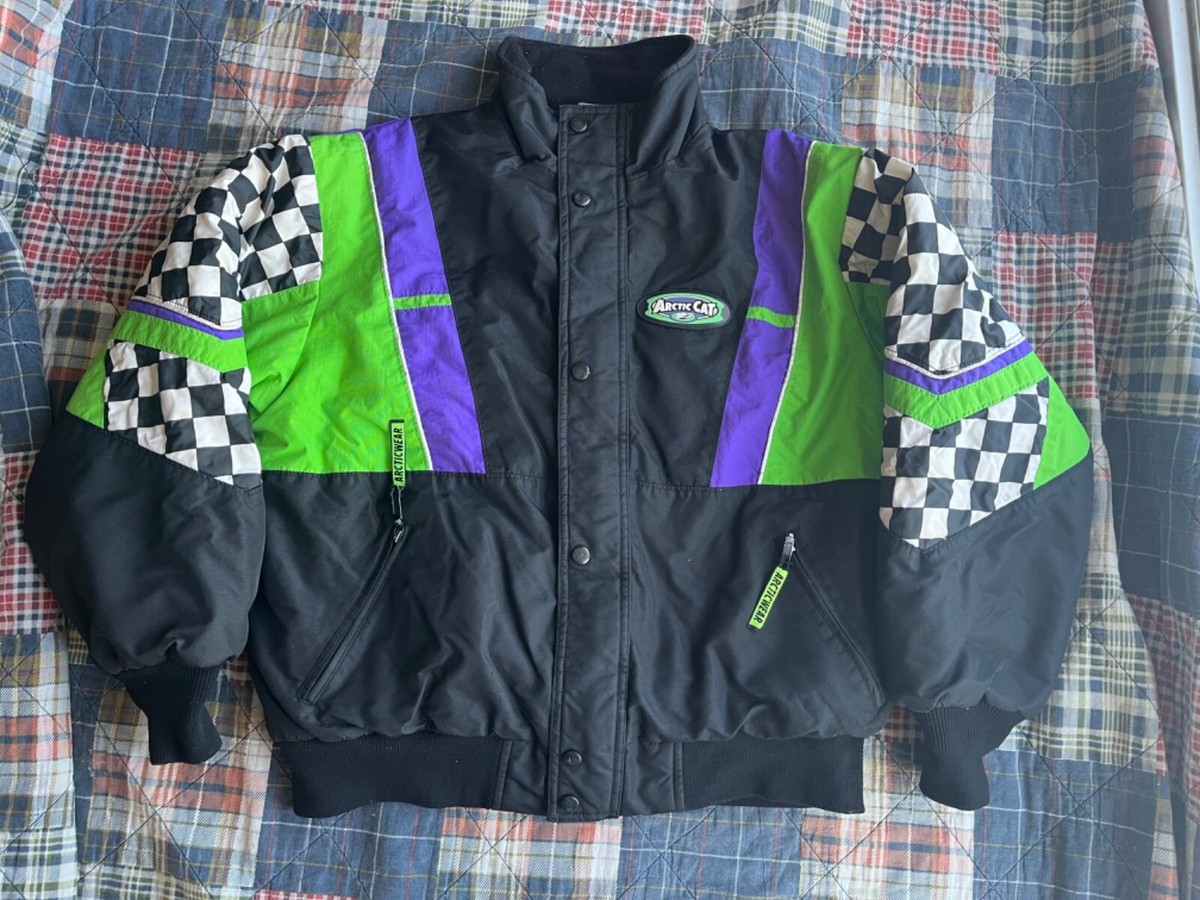 Vintage Arctic Cat Arcticwear Snowmobile Team Green Short Jacket Youth Sz 14