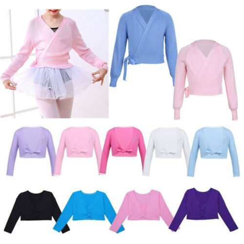 Girls Kids Dance Crossover Cardigan Warm up Knit Wrap Sweater Gymnastics Costume - Picture 1 of 63