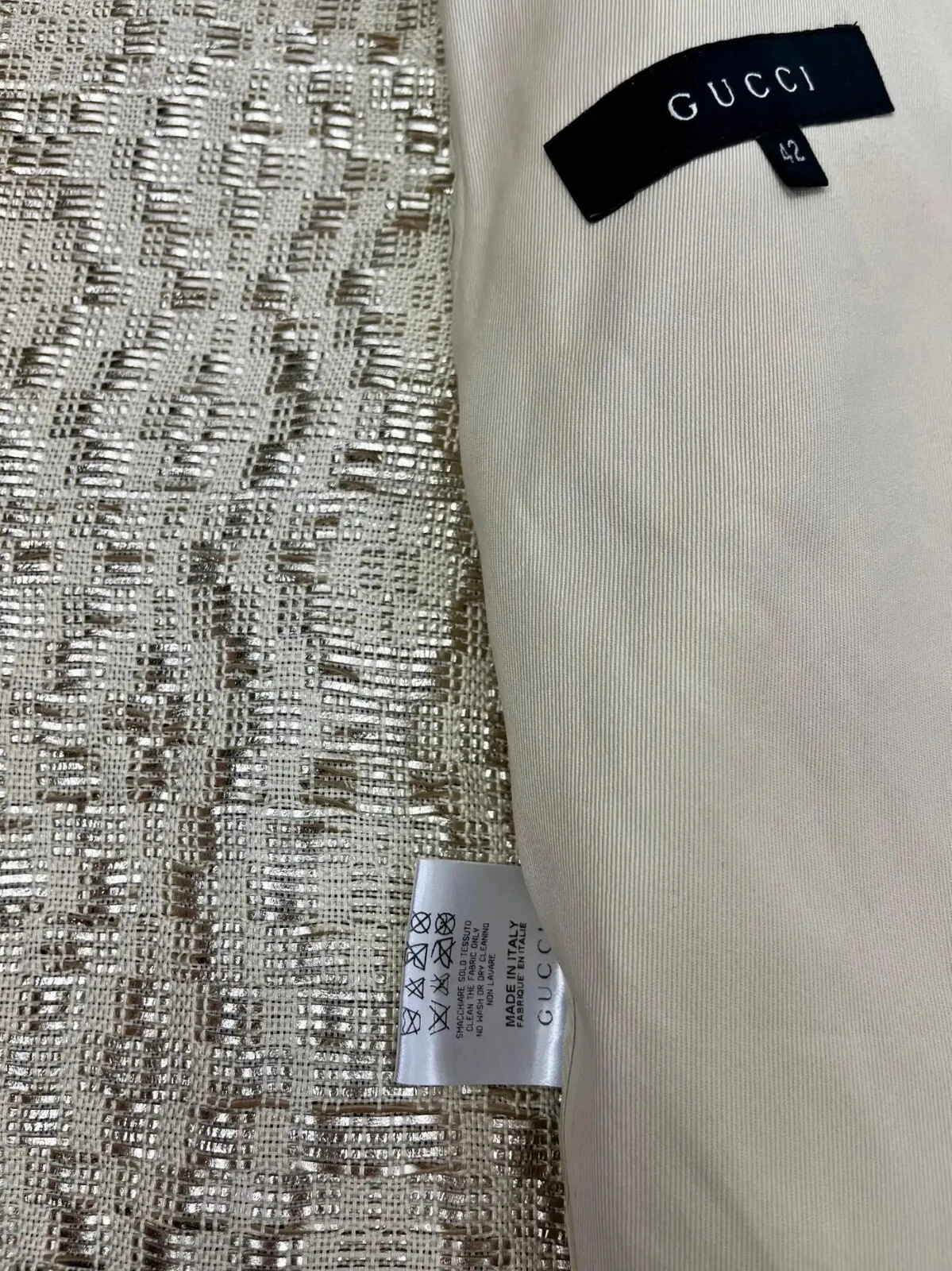 2004 Vintage Tom Ford per Gucci Nudo Gabardine e Oro Pelle Biker Giacca Nuova con Etichette