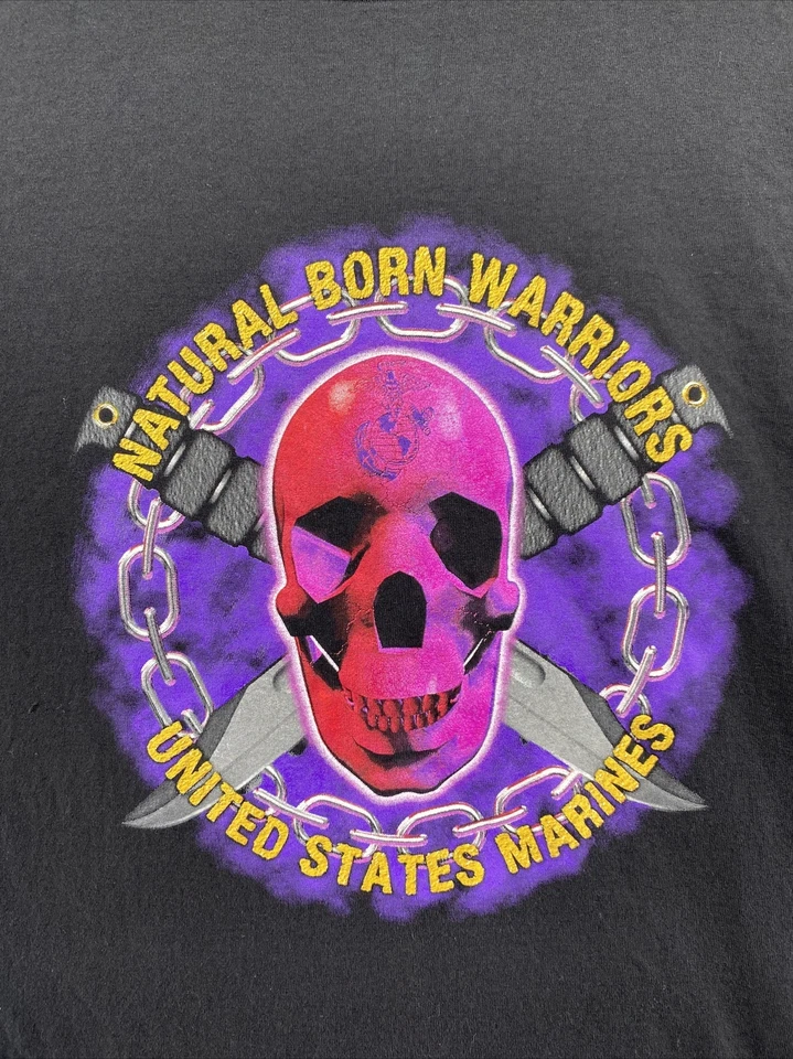 Vintage United States Marines Mens Skull Graphic Shirt in Size 2XL USA Made - Image 2 of 4