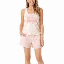Lucky Brand Women's 3 Piece Sleepwear Pajama Lounge Set Tee Tank Shorts Pink