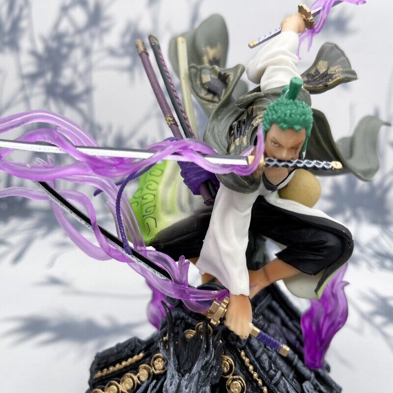 36cm One Piece Roronoa Zoro housetop kimono Three knife flow Action Figure  statue model Home decorations