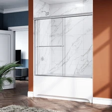 ELEGANT 60"W x 57.4" H Shower Tub Doors Bypass Sliding Brushed Nickel Finish