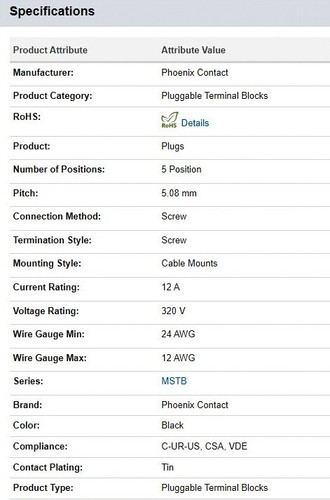 Lote de 4 nuevos bloques de terminales enchufables PHOENIX CONTACT 1758814 5 posiciones 24-12 - Imagen 2 de 2
