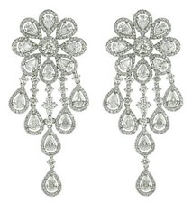LARGE 16.45CT DIAMOND 18KT WHITE GOLD 3D ROUND & PEAR SHAPE CHANDELIER EARRINGS