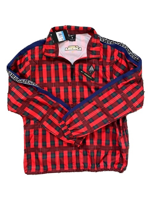 nike gingham check track jacket in red