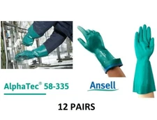 (12 PAIRS) ANSELL 58-335 - 15" Chemical Resistant Gloves, Nitrile, SIZE 9 (HR)