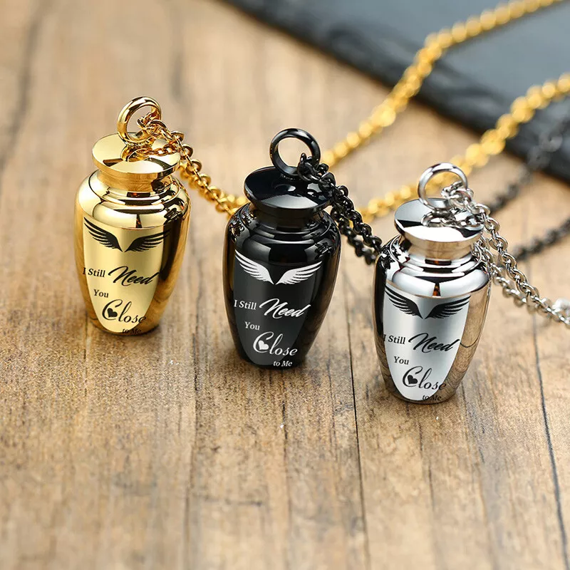 Silver Cylinder & Glass Cremation - Ash Necklace - Cherished Emblems