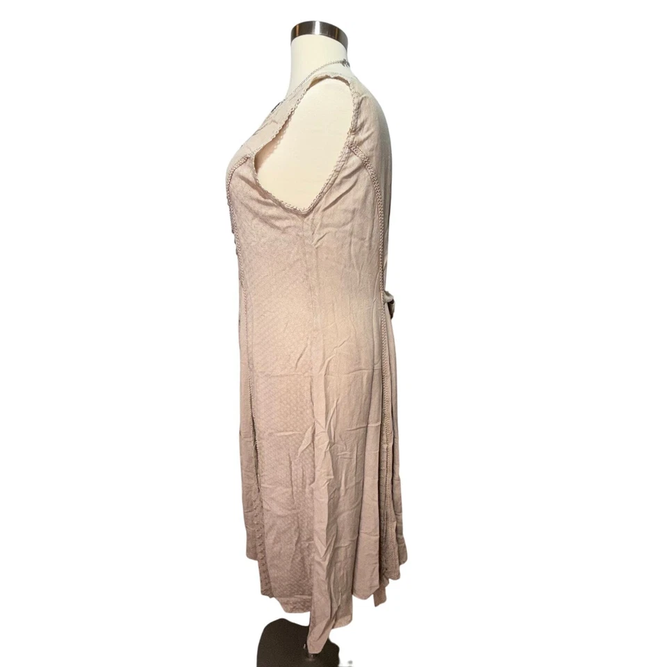 Flower Midi Dress Women’s Size XL Sleeveless Embroidered Tan Boho - Image 2 of 4