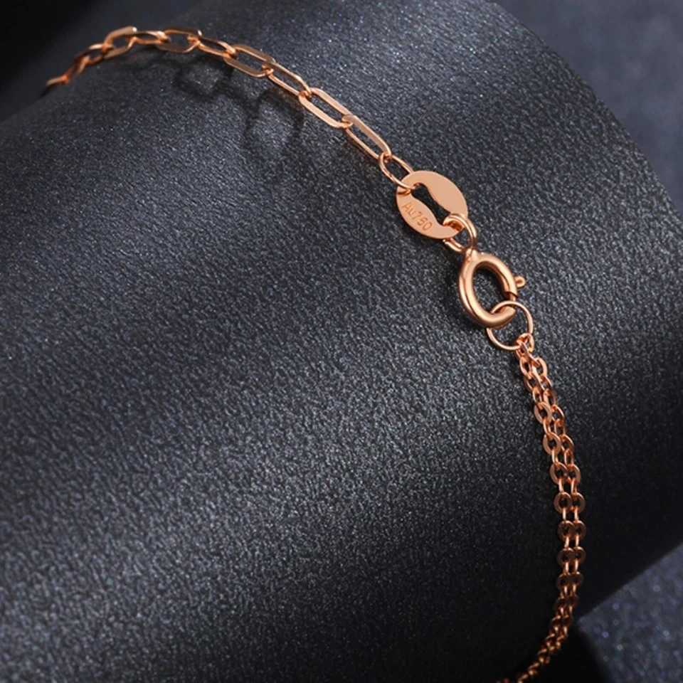 Pure 18K Rose Gold Chain Women Double O Long O Link Bracelet Anklet 5.9''-9.4'' - Image 3 of 4