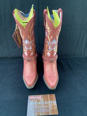 Durango Boots Floral Harness Leather Western Red Size 6 M Women NEW