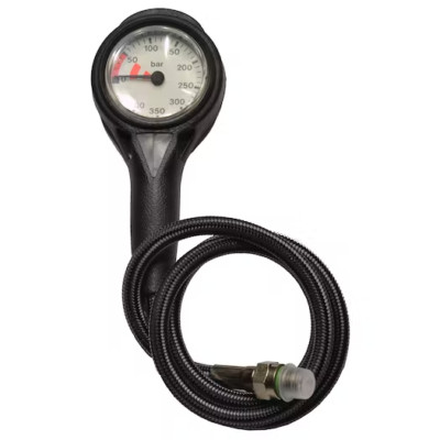 EINZELNES 300 BAR MANOMETER MIT WEISSER STIRNSEITE AUF 80 CM CARBON SCHWARZ MIFLEX SCHLAUCH