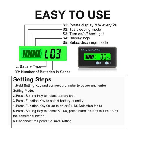 12V/24V/36/48V Battery Status Charge LCD Digital Indicator Monitor Meter Gauge - Picture 6 of 11