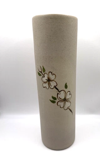 Pigeon Forge Dogwood Pottery Vase 7 7/8”T Cylinder Natural Signed Raised Floral