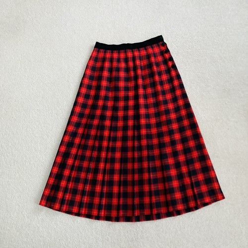 Vintage Viyella Red Plaid Tartan Check Maxi Pleated Skirt 100% Pure Wool Siz 12