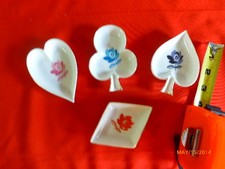 Ceramic Snack Set Poker Bridge Peanuts Flowers Playing Cards Suits Lot of 4 DEV 