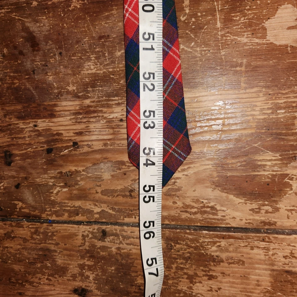 Corbata a cuadros vintage hecha en Escocia de lana roja azul verde 3" de ancho Foto 4 de 4