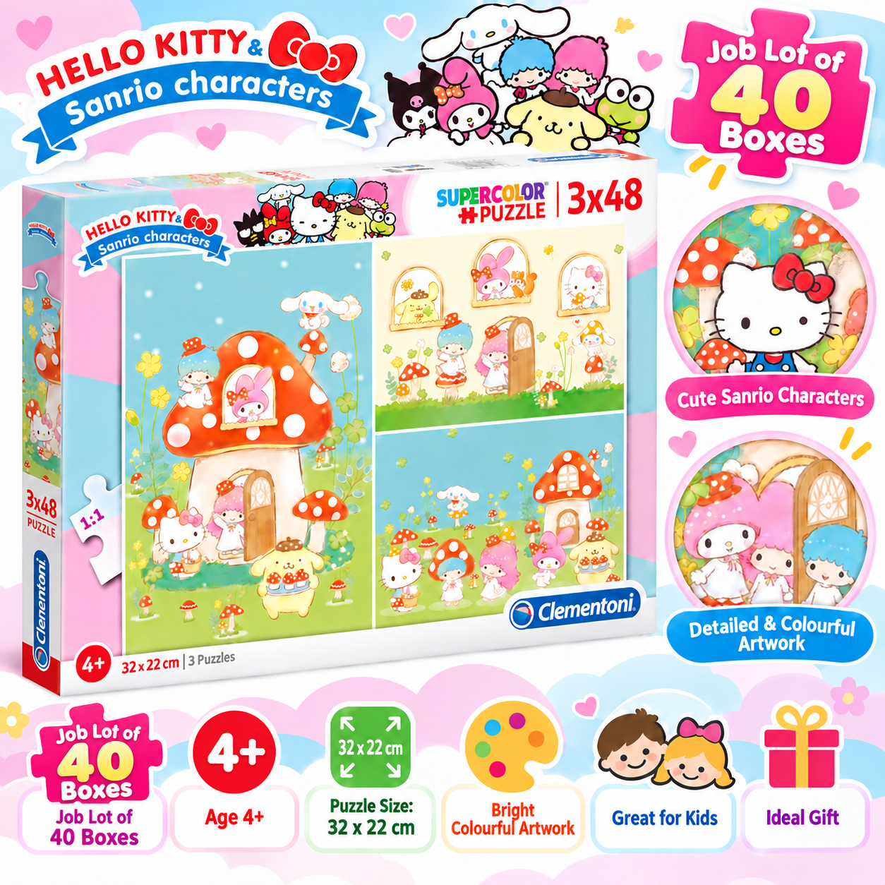 3x Hello Kitty Piece Jigsaws Age 4 Up Clementoni Supercolor Puzzle Great Gift - Image 4