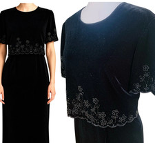 VTG 90s Velvet Beaded Maxi Dress 18W Black Cocktail Holiday Whimsigoth Formal