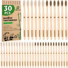 30pc Bamboo Toothbrushes BPA Free Soft Bristles Eco-Friendly Natural Wooden Bulk