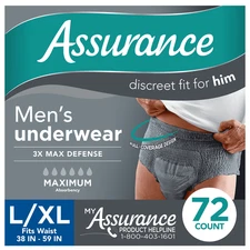 Assurance Men's Incontinence Underwear, Large, Maximum Absorbency, 72 Count