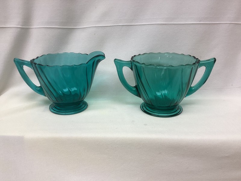 Depression Era Jeannette  Petal Swirl Ultramarine 1938  Sugar and Creamer