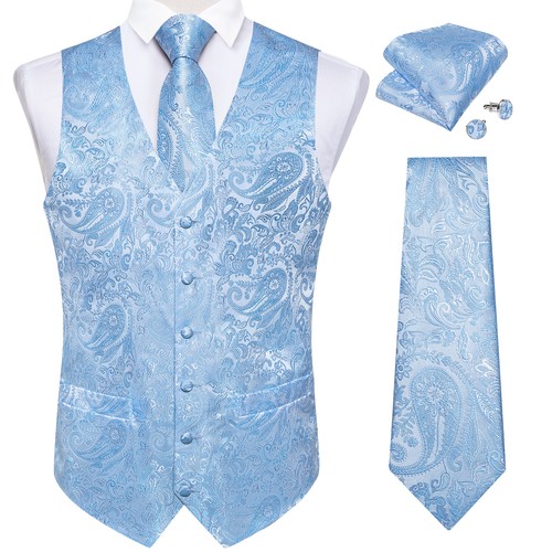 Men's Tuxedo Vest & Bowtie/Necktie Set, Classic Formal Waistcoat Paisley Floral - Picture 162 of 224
