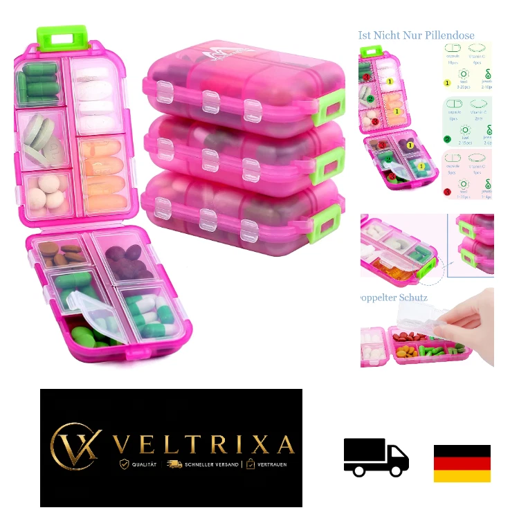 Tablettenbox 7 Tage 10 Fächer Rosa Muchengbao - Bild 1 von 4