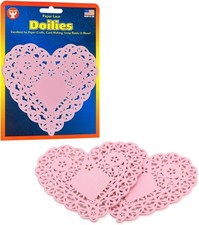 Hygloss Heart Doilies - 36 Pcs -4-Inch Pink Paper Heart Shaped Doilies