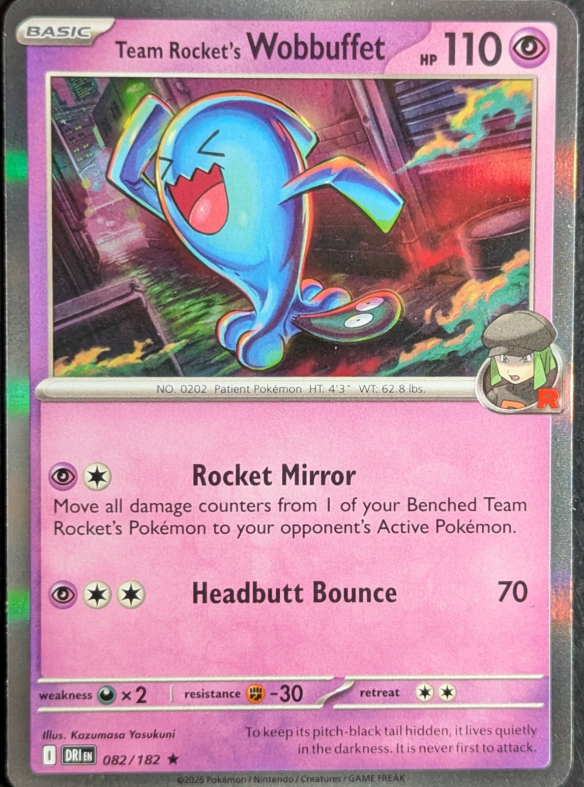 Team Rocket's Wobbuffet 82/182 Rare Holo Destined Rivals - Pokemon TCG - Mint