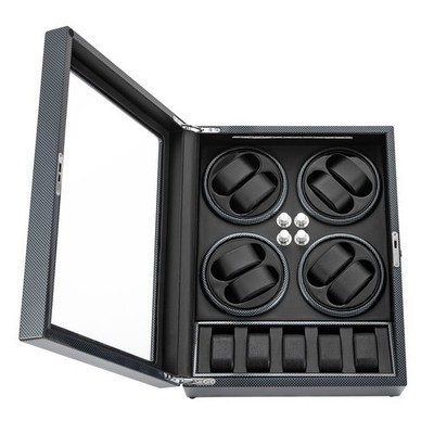 Automatic Rotation 8 Watch Winder Box w/5 Watches Display Storage Case Light LED