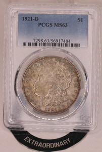 1921-D $1 Morgan Silver Dollar-PCGS MS63 GENUINE BEAUTIFUL COIN