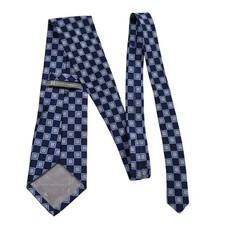 Hickey Freeman Mens Necktie Silk Blue Square Pattern Hand Made in USA Luxury