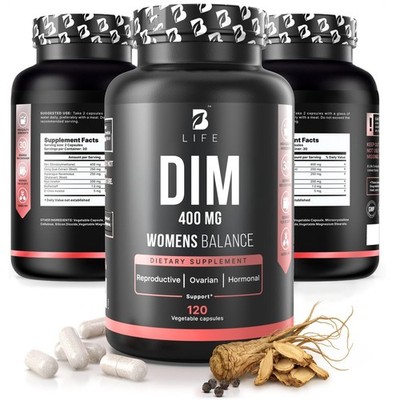 B Life Company DIM Supplement 400 mg with Myo & D-Chiro 120 Count (Pack of 1) 