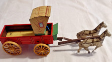 VINTAGE TIN NORTHWESTERN WAGON WITH DRIVER AND 2 HORSES USA
