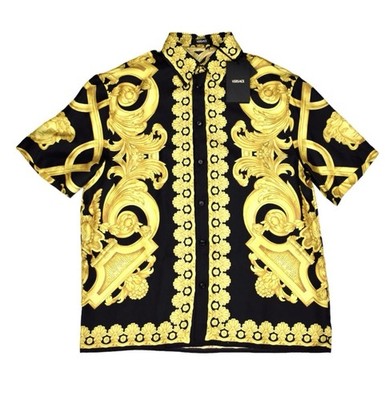 NWT $1750 VERSACE Men's Black Gold Barocco Medusa Shirt 48(S) 100