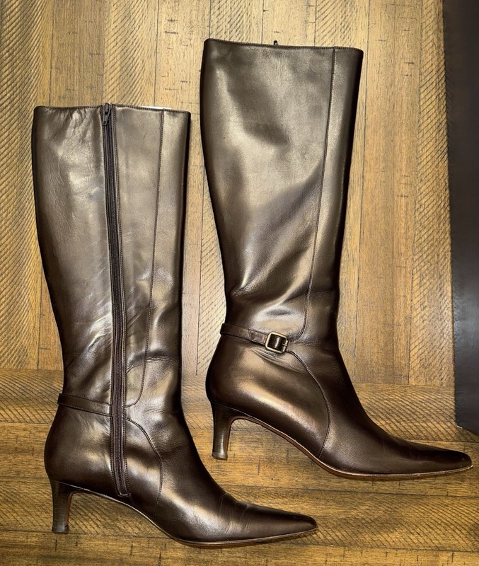 WOMENS 9.5 M RALPH LAUREN LEATHER HIGH BOOTS SHOES ARLINGTON DARK BROWN ￼