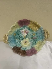 Antique Majolica Petunia Compote Plate 