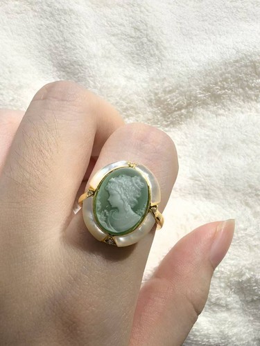 925 silver ring Flora green Cameo Ring vintage jewelry Ring Estate Jewelry Gift - Picture 2 of 5